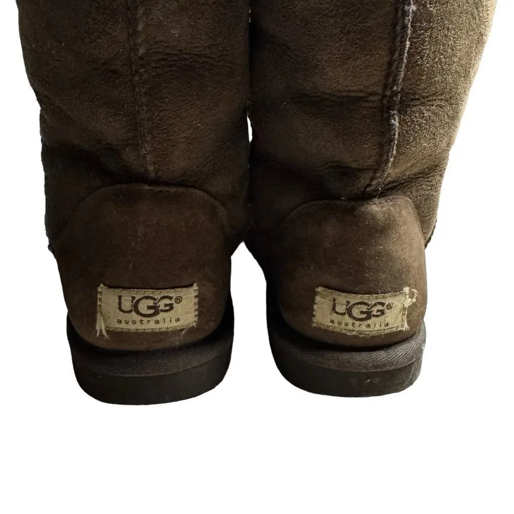 UGG Women's Classic Tall Boots Brown Sherpa Lined Sheepskin Leather Size 6.5